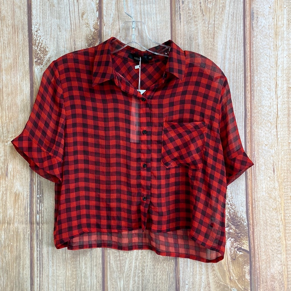 ➡️NWT Millau Black/Red Gingham Sheer Crop Top Size Medium